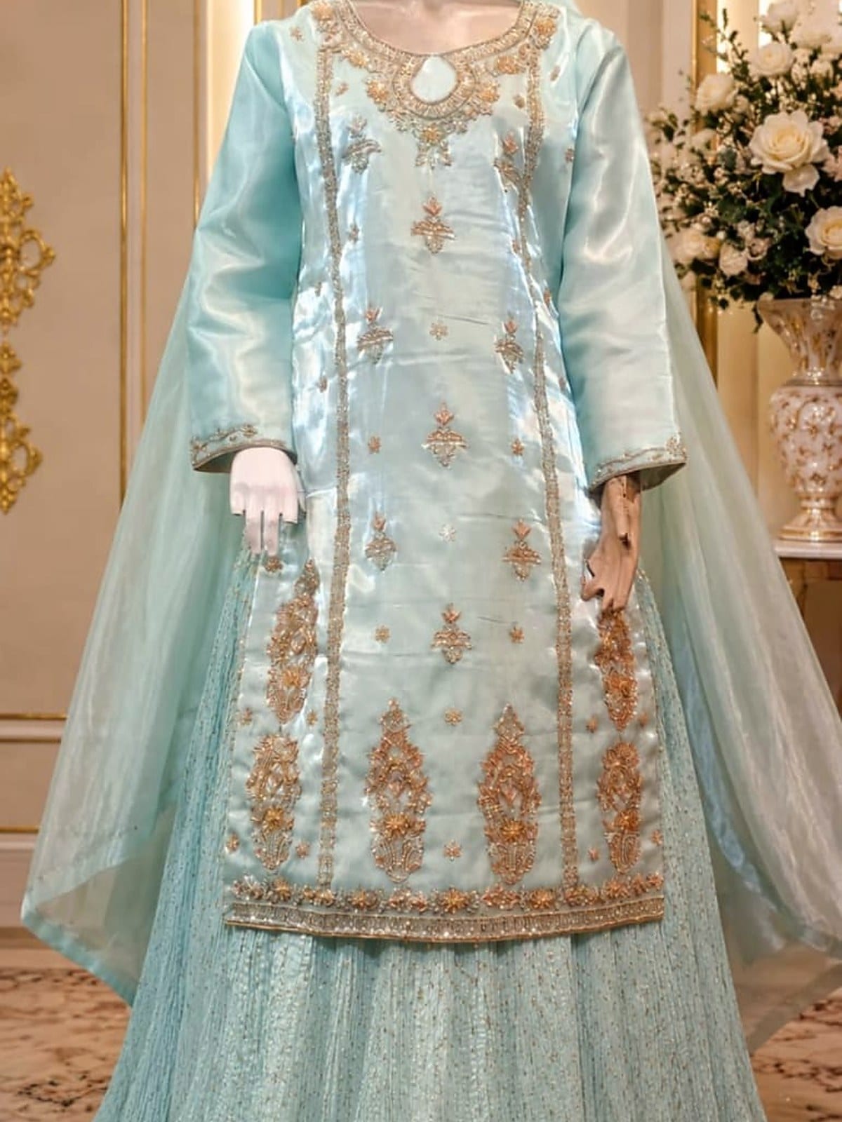 Handmade Long Shirt with Farshi Crush Lehnga