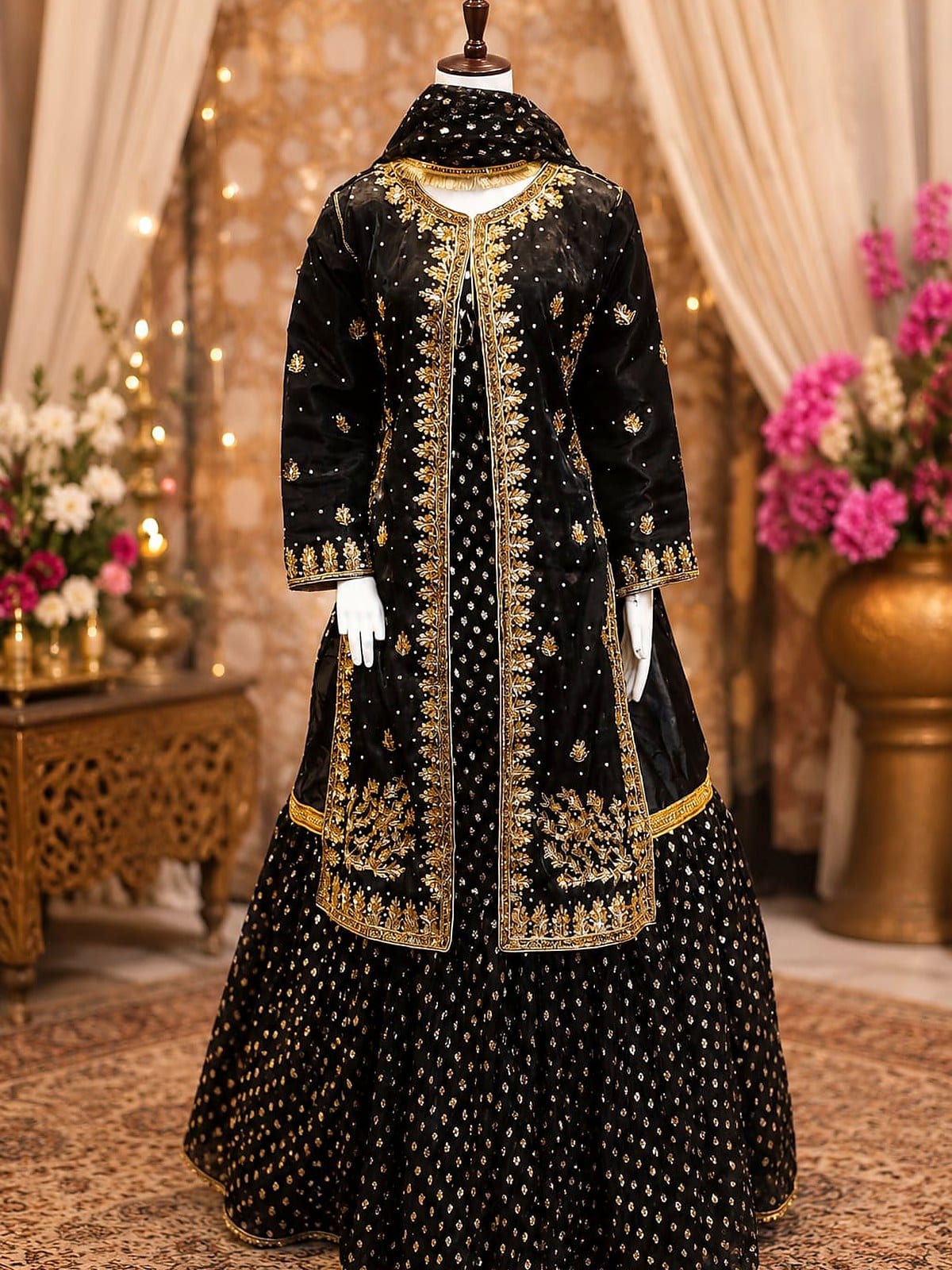Handmade Open Shirt with Farshi Lehnga