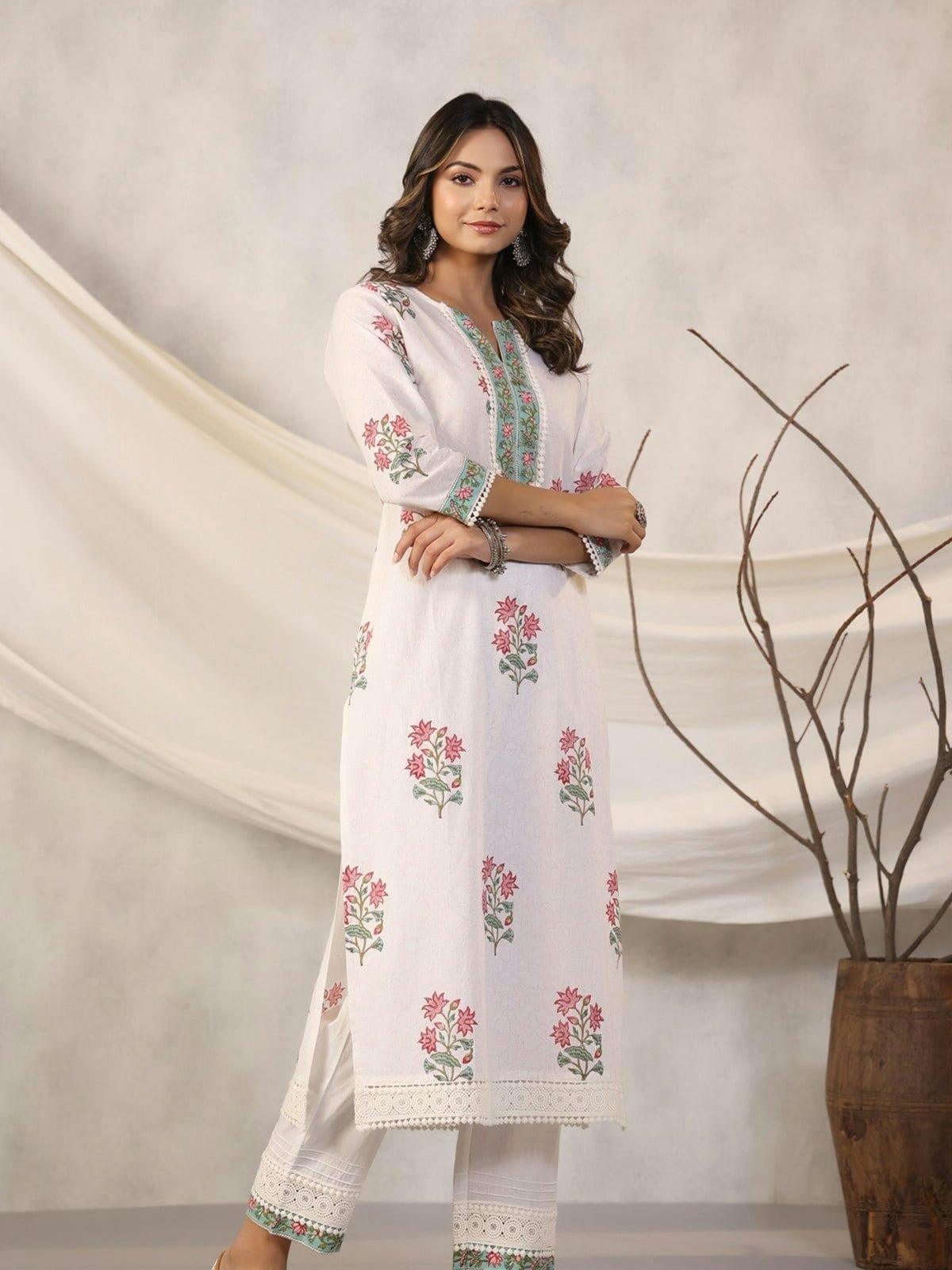 Ivory Floral Lawn Suit