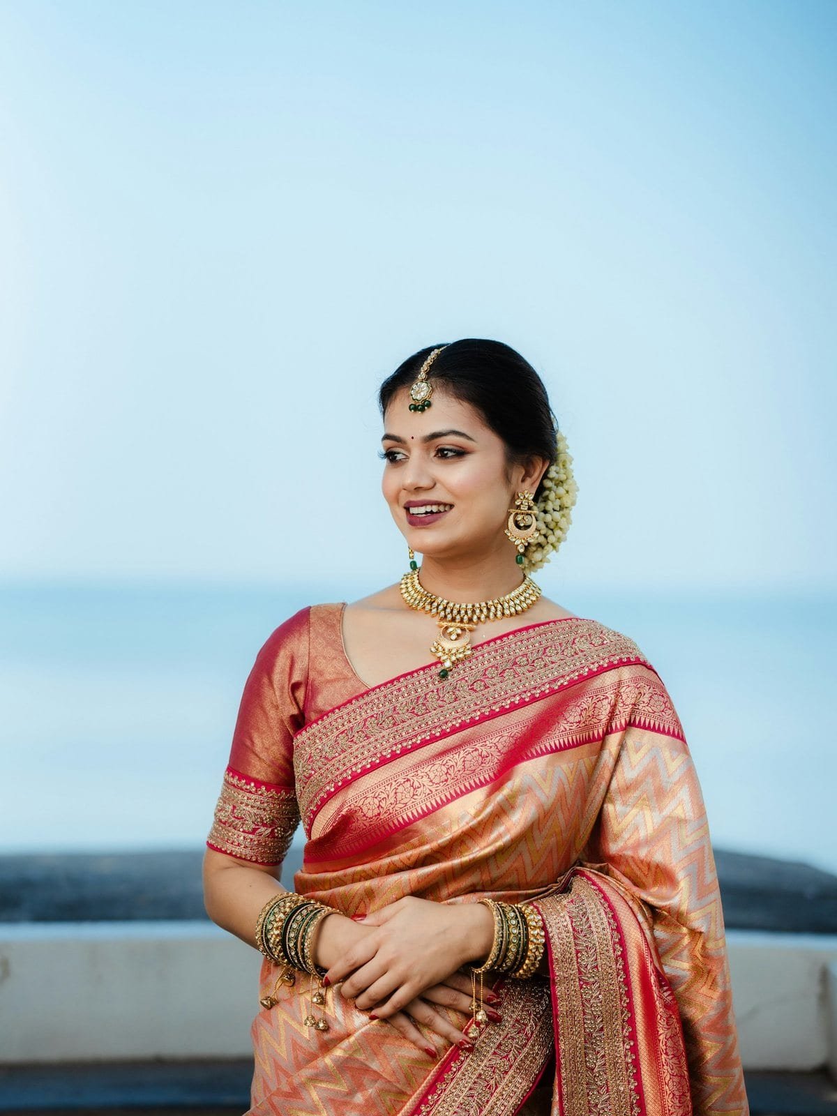 Peach Gold Tissue Saree