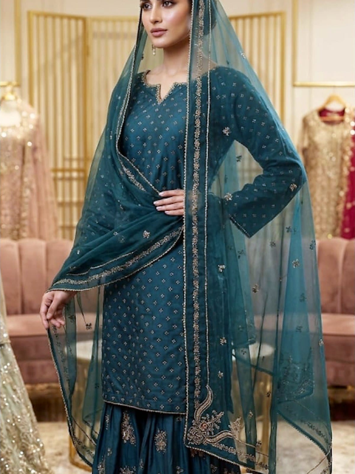 Silk Short Shirt with Large Flare Palazzo