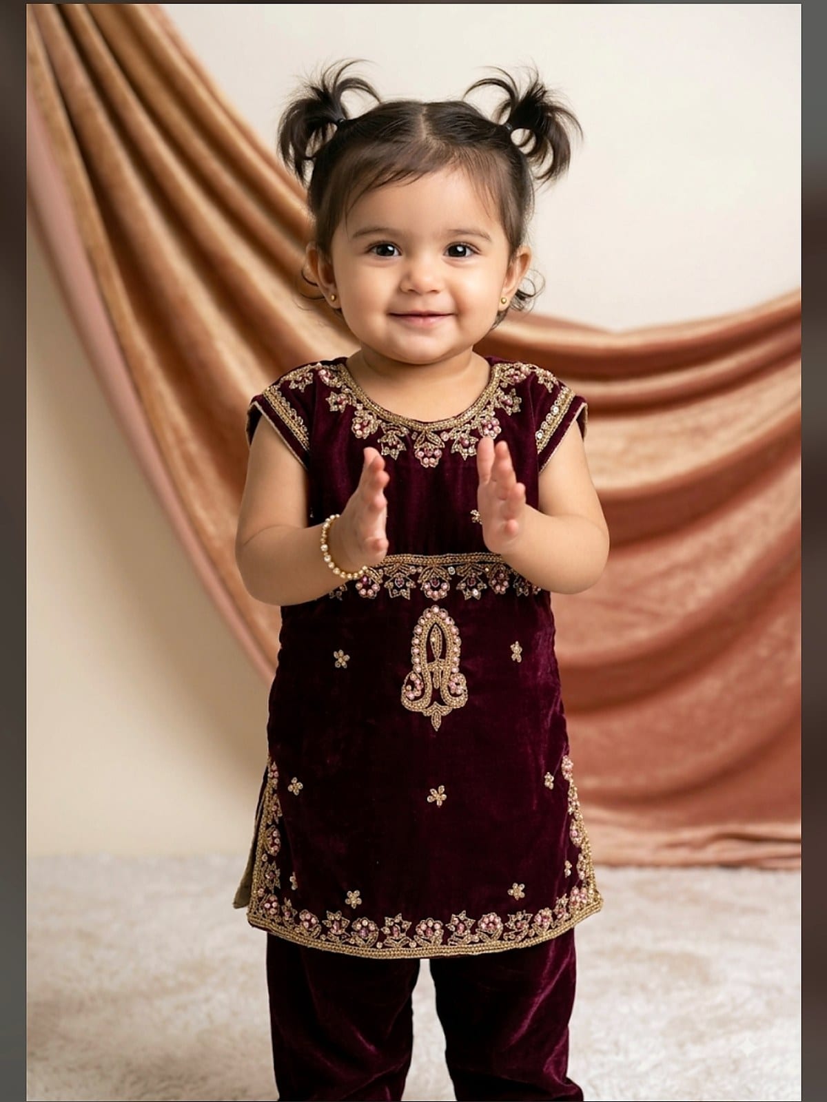 Wine Shesha Silk Suit for Girls